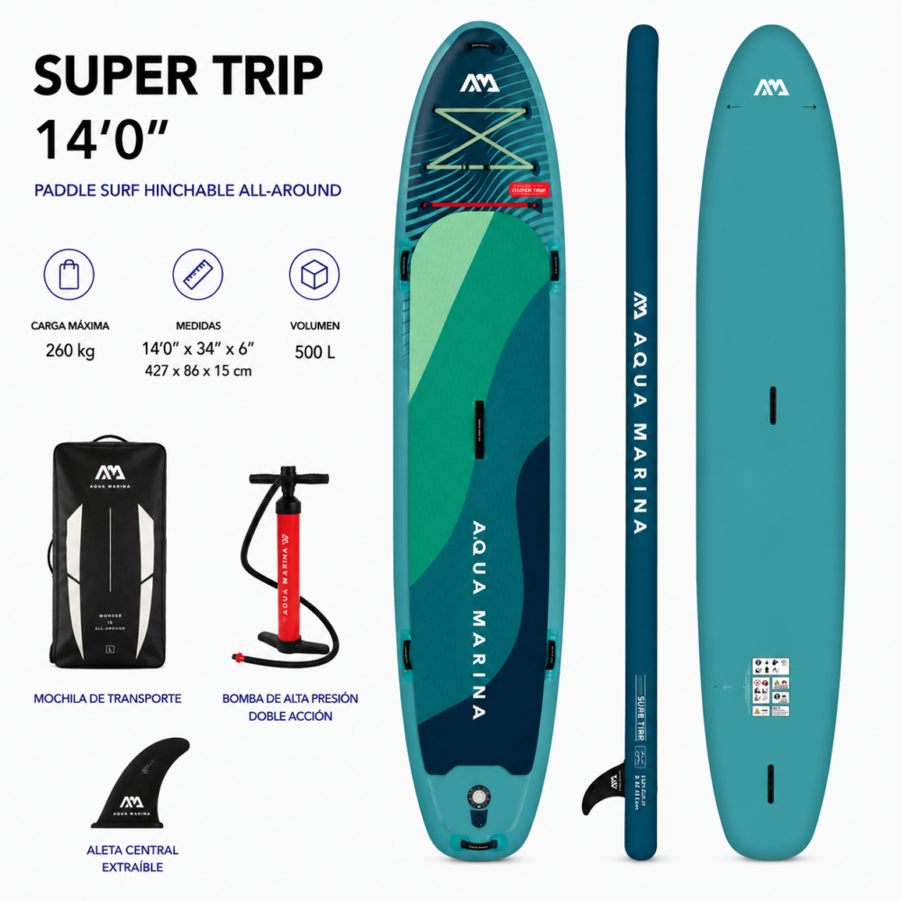 Aqua Marina Super Trip 14'0" | Tabla Paddle Surf Hinchable Familiar hasta 260 kg
